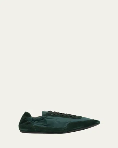 Prada Collapse Re-nylon And Suede Elasticized Sneakers In Fir Green