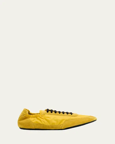PRADA MEN'S COLLAPSE NYLON AND SUEDE LOW-TOP SNEAKERS