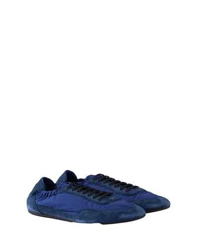 Prada Nylon And Suede Sneakers With Elasticated Collar In Blue