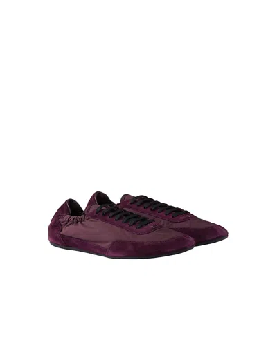 Prada Men's Collapse Re-nylon And Suede Elasticized Sneakers In Burgundy
