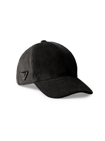Prada Men's Corduroy Baseball Cap In Black