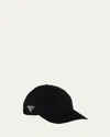 Prada Triangle Logo-plaque Corduroy Cap In Nero