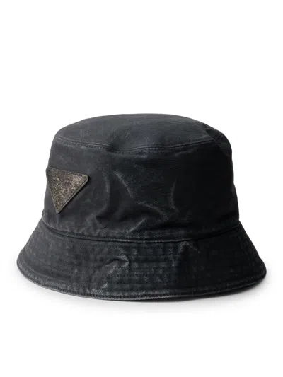 Prada Men Cotton Bucket Hat In Black
