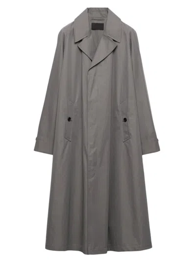 Prada Maxi Cotton Trench Coat In Grey