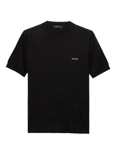 Prada Crewneck Cotton Sweater In Black