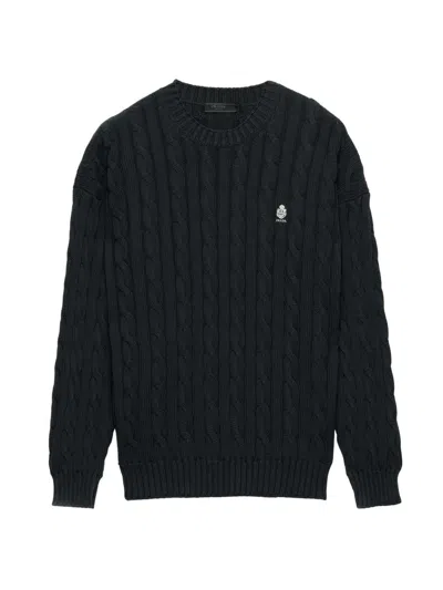 Prada Cotton Sweater Cable Knit Ribbed Cuffs Hem In Black