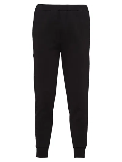 Prada Men's Cotton Fleece Joggers With Re-nylon Details In Black