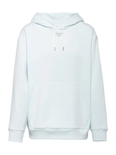 Prada Cotton Hoodie In Blue