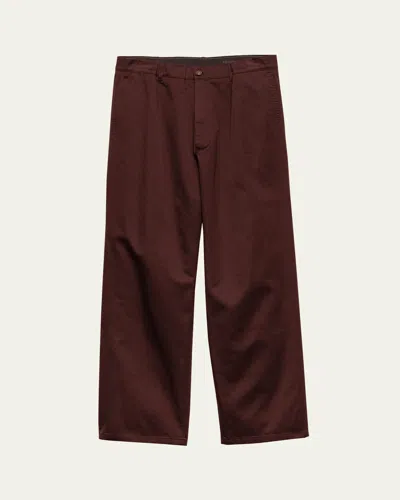 Prada Men's Cotton Pleated Wide-leg Chino Pants In Brown