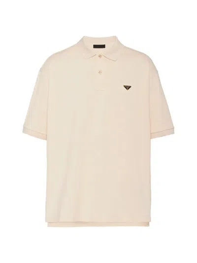 Prada Men's Pique Cotton Polo Shirt In Cream