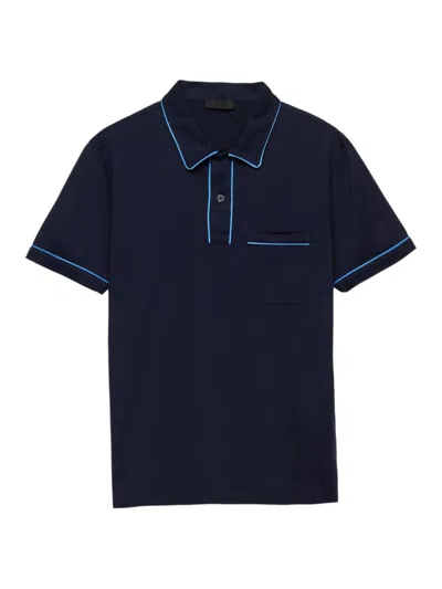 Prada Men's Cotton Polo Shirt In Blue