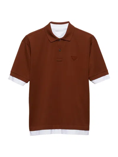 Prada Men's Cotton Polo Shirt In Brown