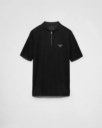 Prada Men's Cotton Polo Shirt In Nero