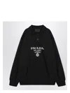 Prada Logo Print Long-sleeved Polo T-shirt In Black