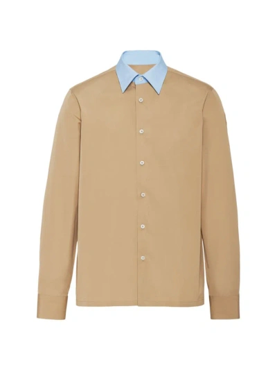 Prada Long-sleeve Cotton Shirt In Beige Khaki