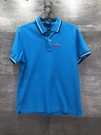 Pre-owned Prada Men's Cotton Short Sleeve Slim Fit Polo Shirt Blue (size Small)