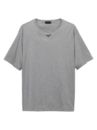 Prada Cotton Logo-plaque T-shirt In Grey