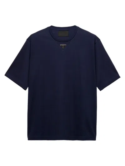 Prada Men's Cotton T-shirt In Navy Blue