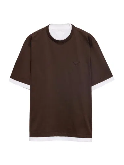 Prada Cotton T-shirt In Brown