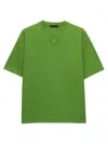 Prada Green Solid Crew Neck T-shirt In Brown