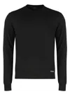 Prada Logo Patch Silk Crewneck Sweater In Black