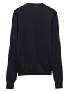 Prada Logo Patch Silk Crewneck Sweater In Bleu
