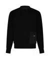 Prada Stretch Viscose-polyamide T-shirt Sweatshirt With External Pocket And Calf Leather Detail In Black