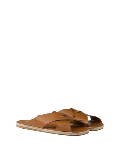 Prada Men's Crisscross Leather Slides