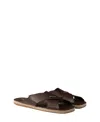 Prada Crisscross Leather Slides In Brown