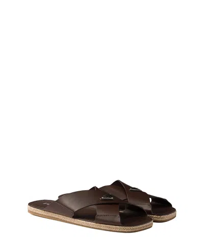 PRADA MEN'S CRISSCROSS LEATHER SLIDES
