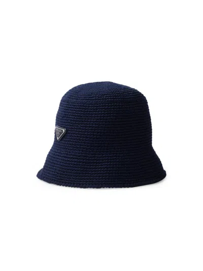 Prada Men's Crochet Bucket Hat In Purple