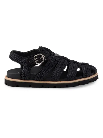Prada Men's Crochet Fisherman Sandals In Black