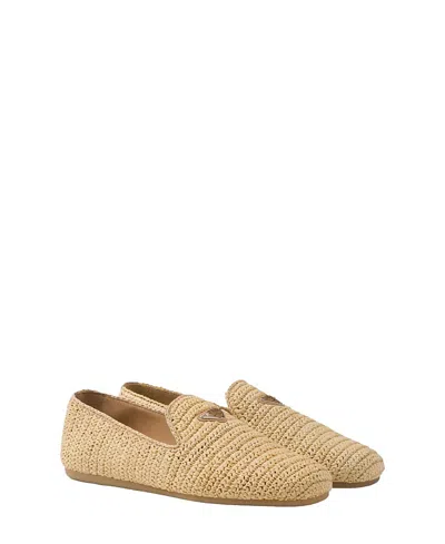 Prada Enamel Triangle-logo Woven Loafers In Neutral