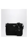 Prada Triangle Logo Re-nylon And Leather Messenger Bag In Black