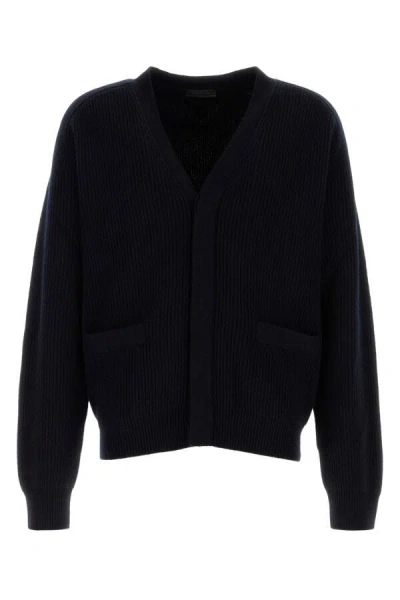 Prada Cashmere Cardigan Luxurious Front Pockets In Blue
