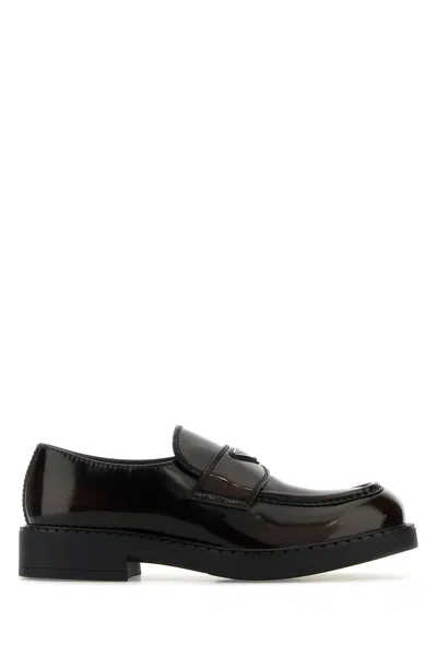 Prada Men Dark Brown Leather Chocolate Loafers