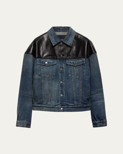 PRADA MEN'S DENIM AND LEATHER JACKET