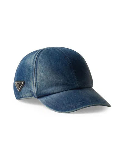 Prada Men's Denim Baseball Cap In Blue