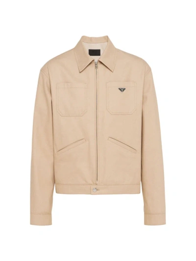 Prada Men's Denim Blouson Jacket In Beige Khaki
