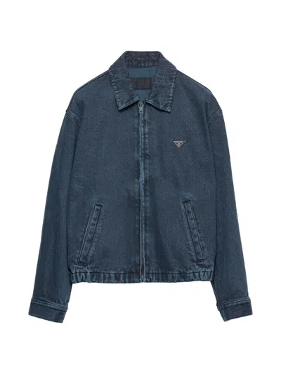 Prada Denim Blouson Jacket In Blue