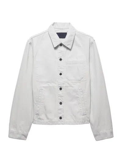 Prada Mens Light Blue Chest-pocket Bleached Denim Jacket Xs In Gray