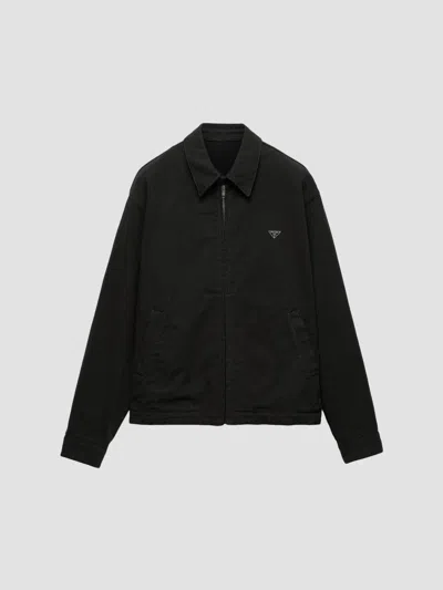 Prada Men's Denim Blouson Jacket In Grey