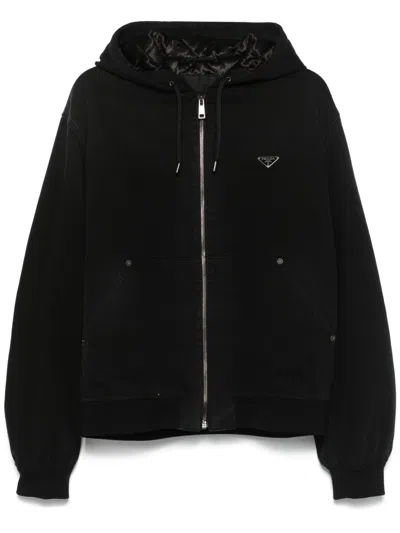 Prada Men Denim Hooded Jacket In Multicolor
