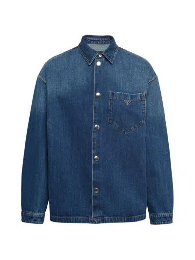 Prada Men's Denim Shirt In Blue