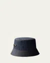Prada Men's Denim Triangle-logo Bucket Hat In F0008 Bleu