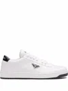 Prada White Calf Leather Bos Taurus Low Top Sneakers In White