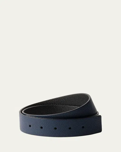 Prada Men's Diano Reversible Leather Belt Strap In Balticonero