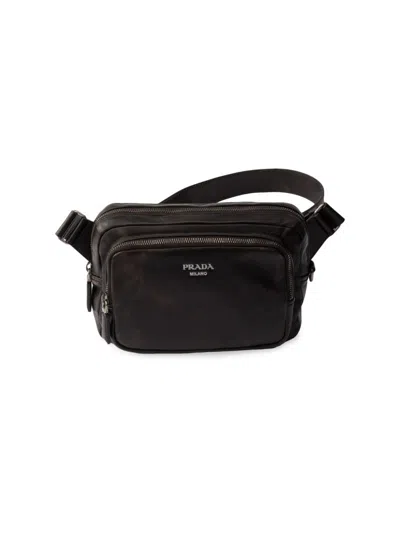 Prada Distressed Nappa Leather Shoulder Bag In Brown