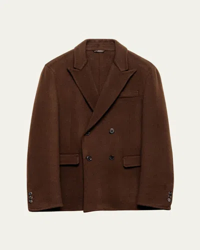 Prada ピークドラペル ダブルジャケット In Brown