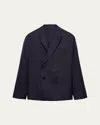 Prada Double-breasted Cotton Blazer In Bleu